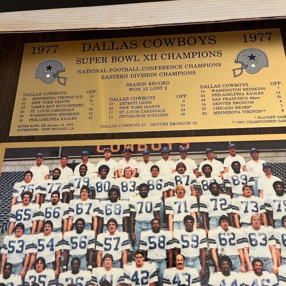 Dallas Cowboys 1977 Super Bowl XII Champions Team Photo Plaque - Gold & White